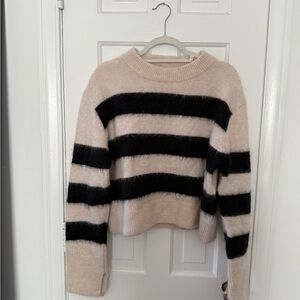 H&M Black and Cream Crew Neck Sweater